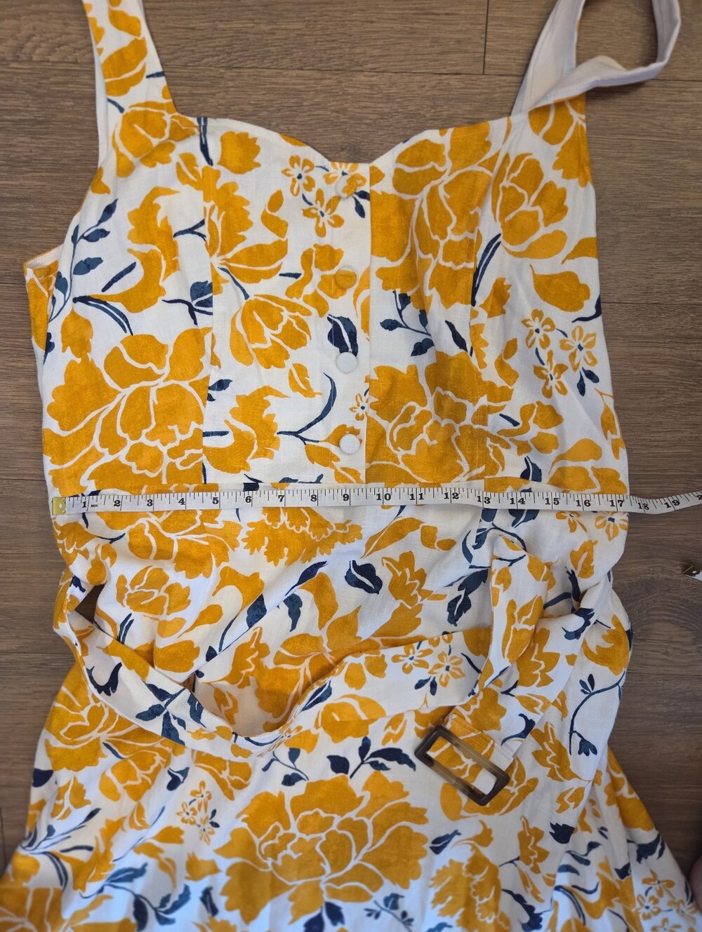 Ann Taylor Dress Linen Blend Belted Yellow White Floral Size 14 - Picture 3 of 8